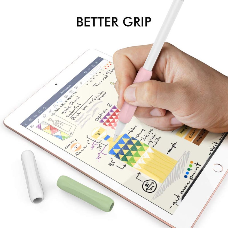 AhaStyle 3 Pack Silicone Grips Holders for Apple Pencil (USB-C) & Apple Pencil (1st / 2nd Generation) Ergonomic Protective Skin Sleeve Compatible with iPad Pen (White,Green,Pink) - Image 3